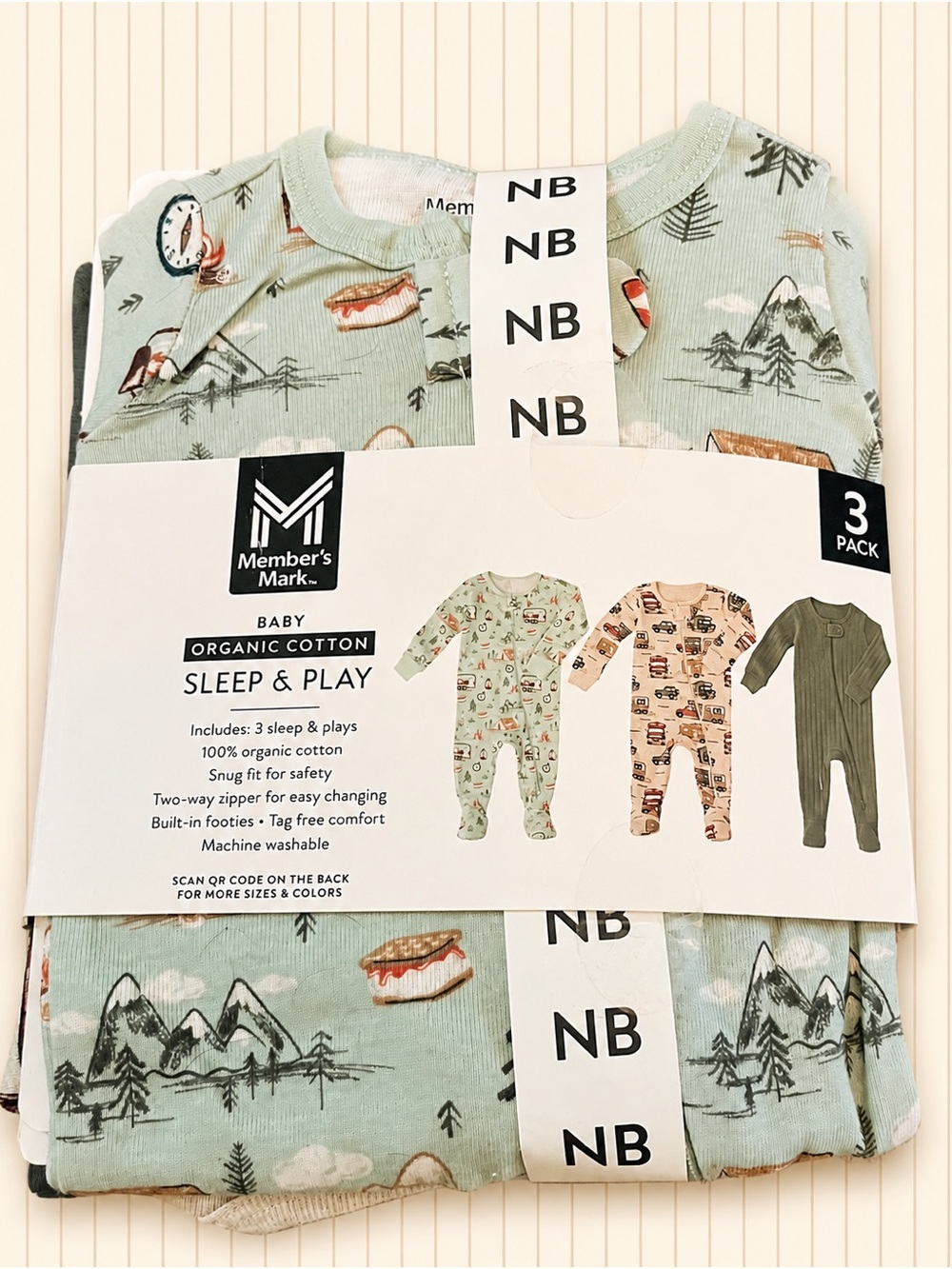 Member's Mark Mint Green Printed Baby Sleep & Play One-Piece (Mint)